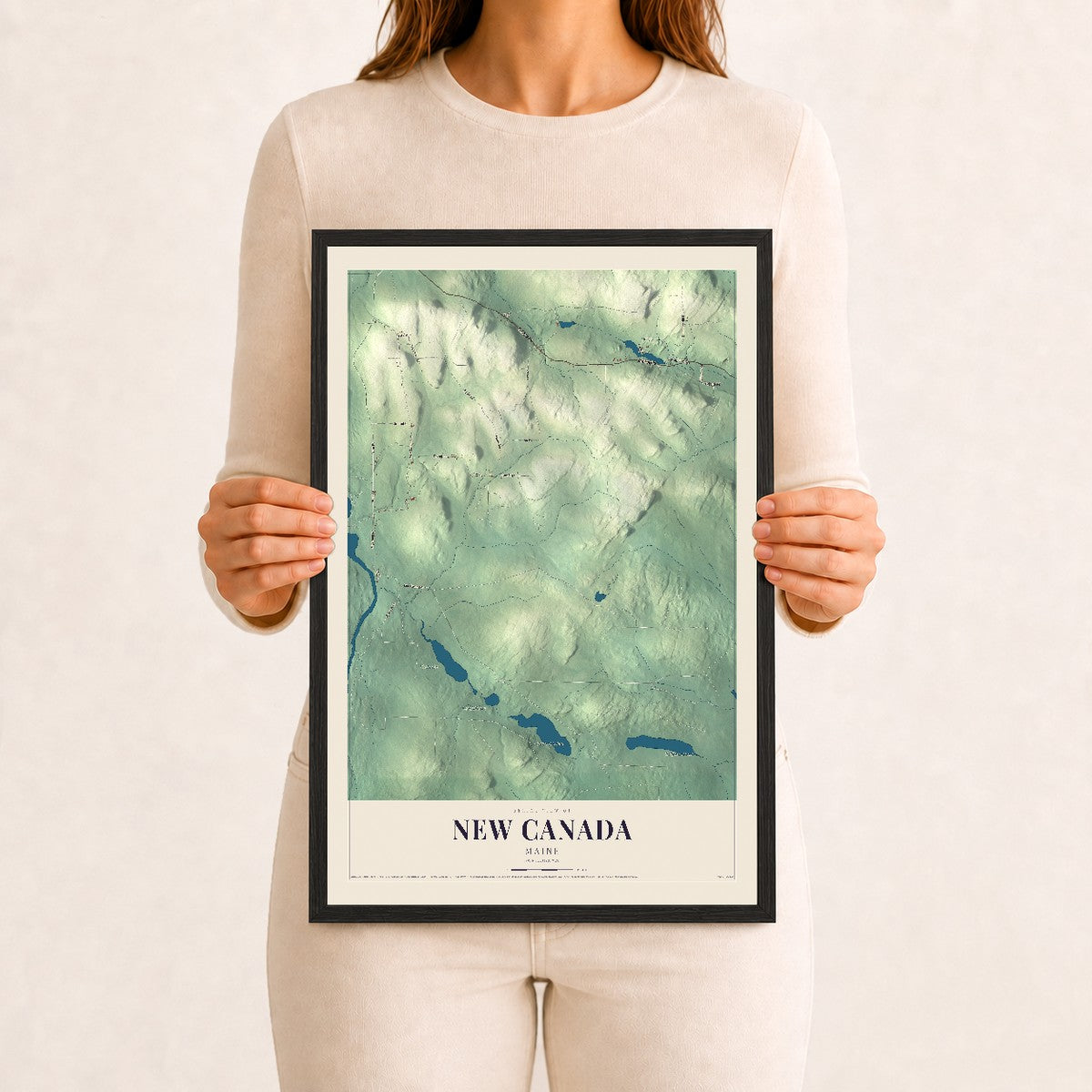 New Canada, Maine map print - 12 x 18 black Ayous wood frame