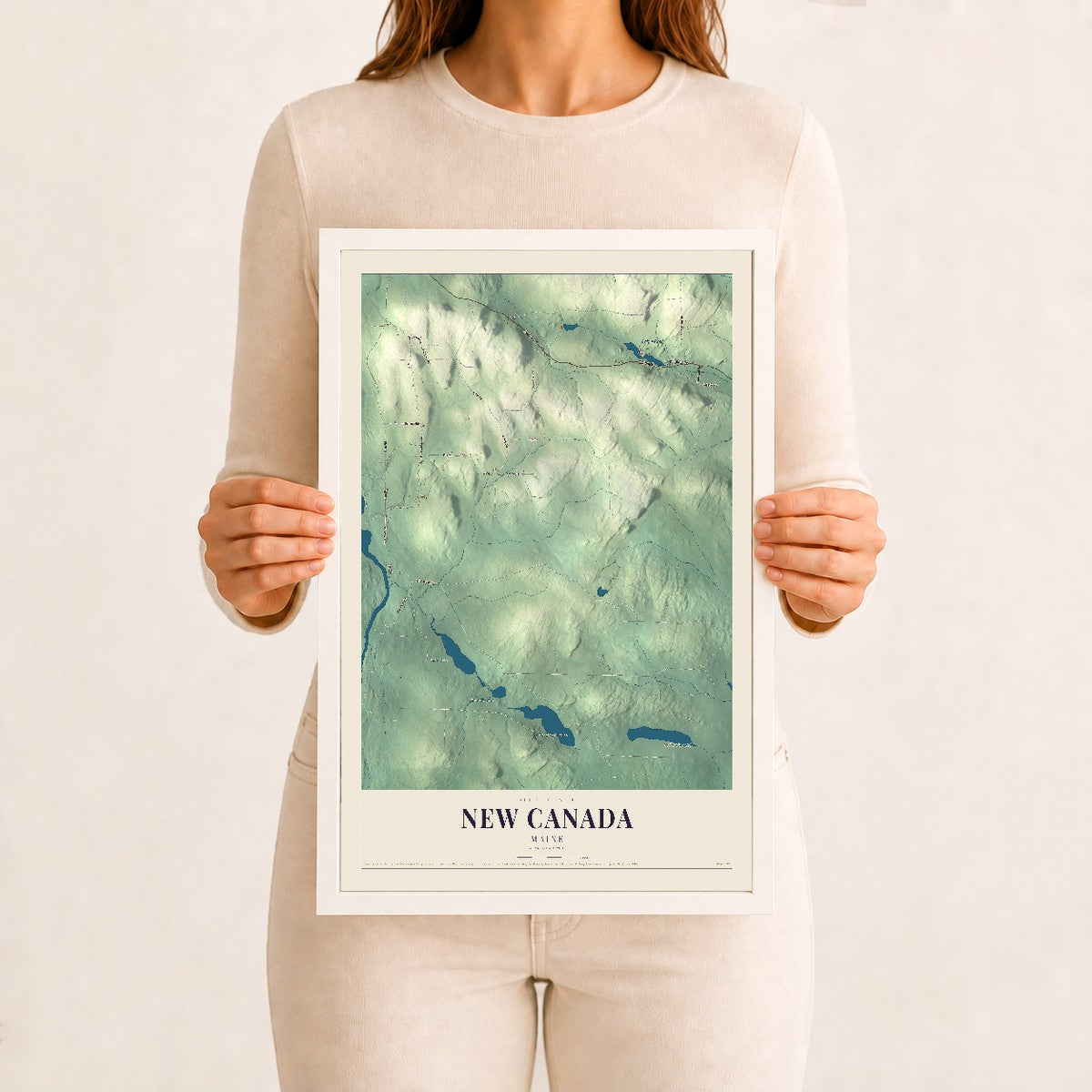 New Canada, Maine map print - 12 x 18 white Ayous wood frame
