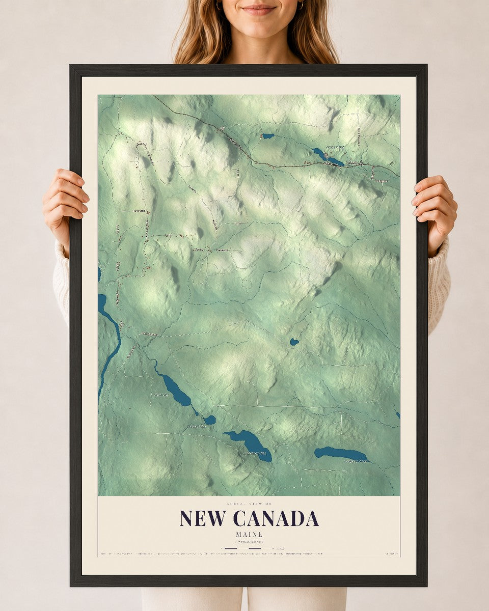 New Canada, Maine map print - 24 x 36 black Ayous wood frame