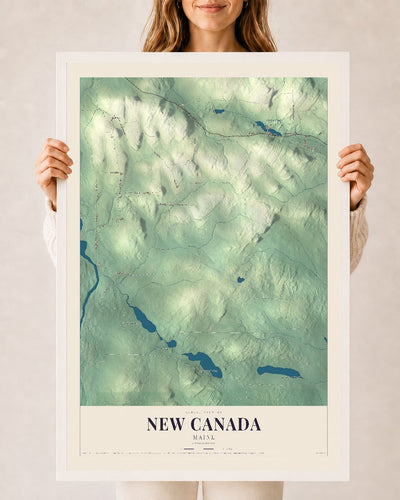 New Canada, Maine map print - 24 x 36 white Ayous wood frame