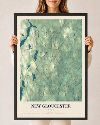 New Gloucester, Maine map print - 24 x 36 black Ayous wood frame