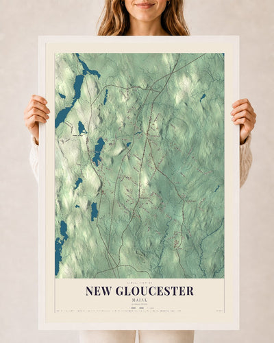 New Gloucester, Maine map print - 24 x 36 white Ayous wood frame