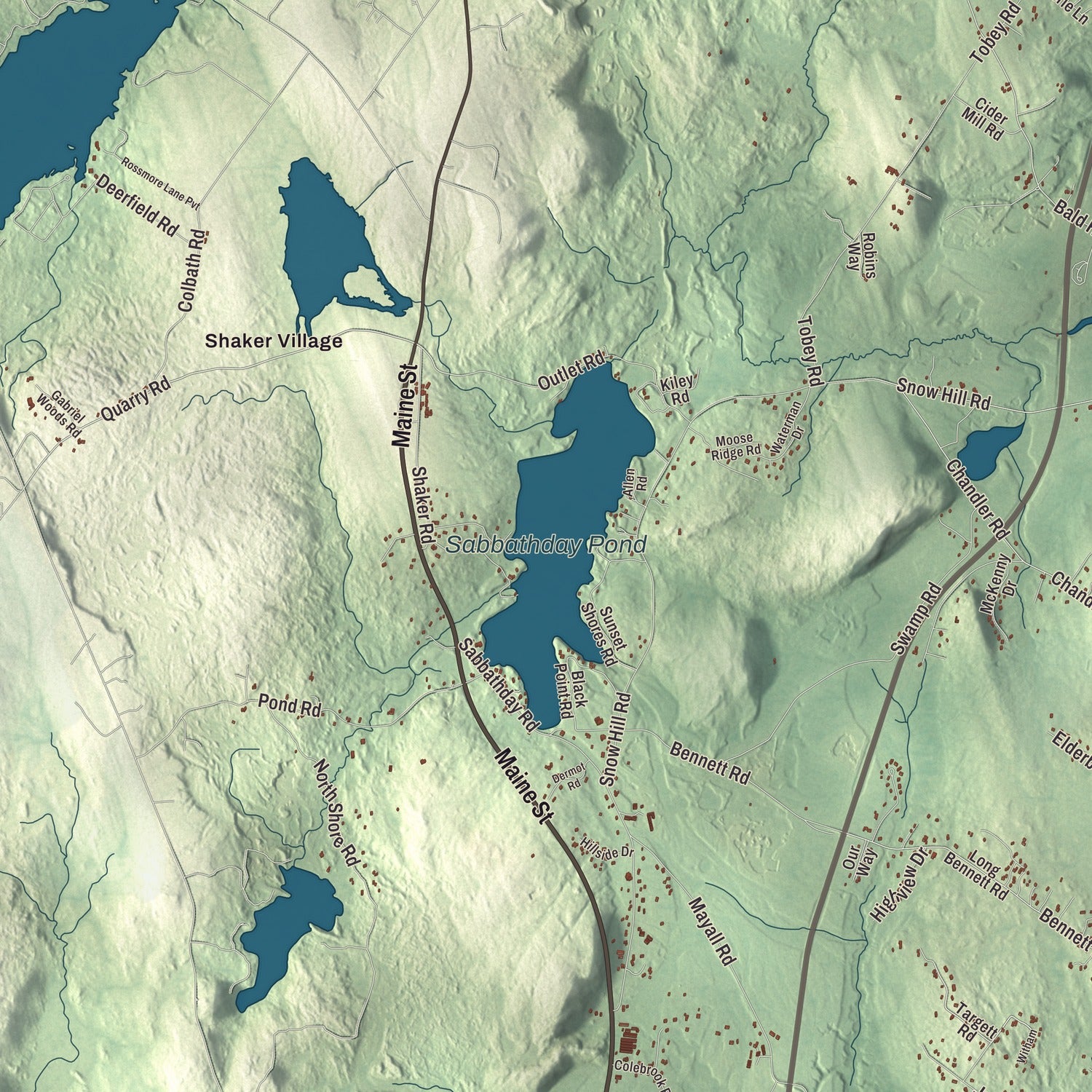 Terrain and local geography detail from the New Gloucester, Maine map