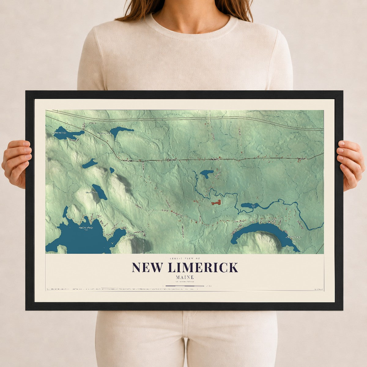 New Limerick, Maine map print - 12 x 18 black Ayous wood frame