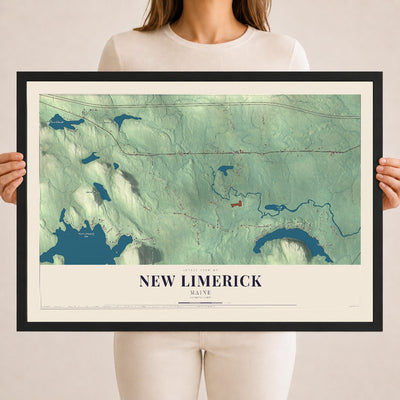 New Limerick, Maine map print - 18 x 24 black Ayous wood frame