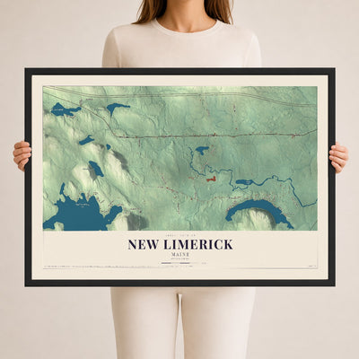 New Limerick, Maine map print - 24 x 36 black Ayous wood frame