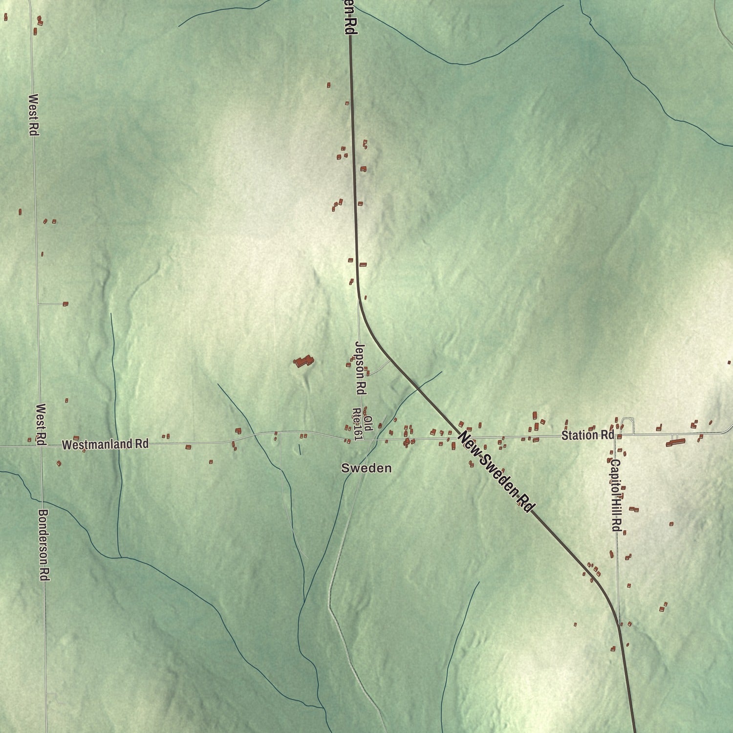 Street and neighborhood detail from the New Sweden, Maine map