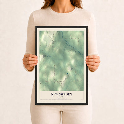 New Sweden, Maine map print - 12 x 18 black Ayous wood frame