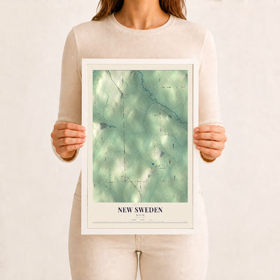 New Sweden, Maine map print - 12 x 18 white Ayous wood frame