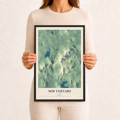 New Vineyard, Maine map print - 12 x 18 black Ayous wood frame