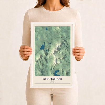 New Vineyard, Maine map print - 12 x 18 white Ayous wood frame