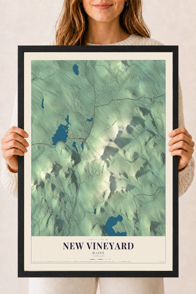 New Vineyard, Maine map print - 18 x 24 black Ayous wood frame