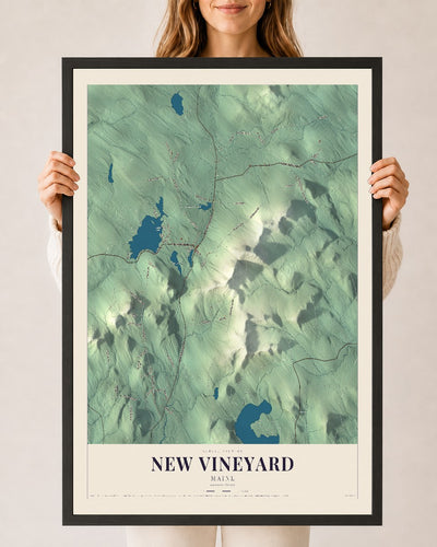 New Vineyard, Maine map print - 24 x 36 black Ayous wood frame