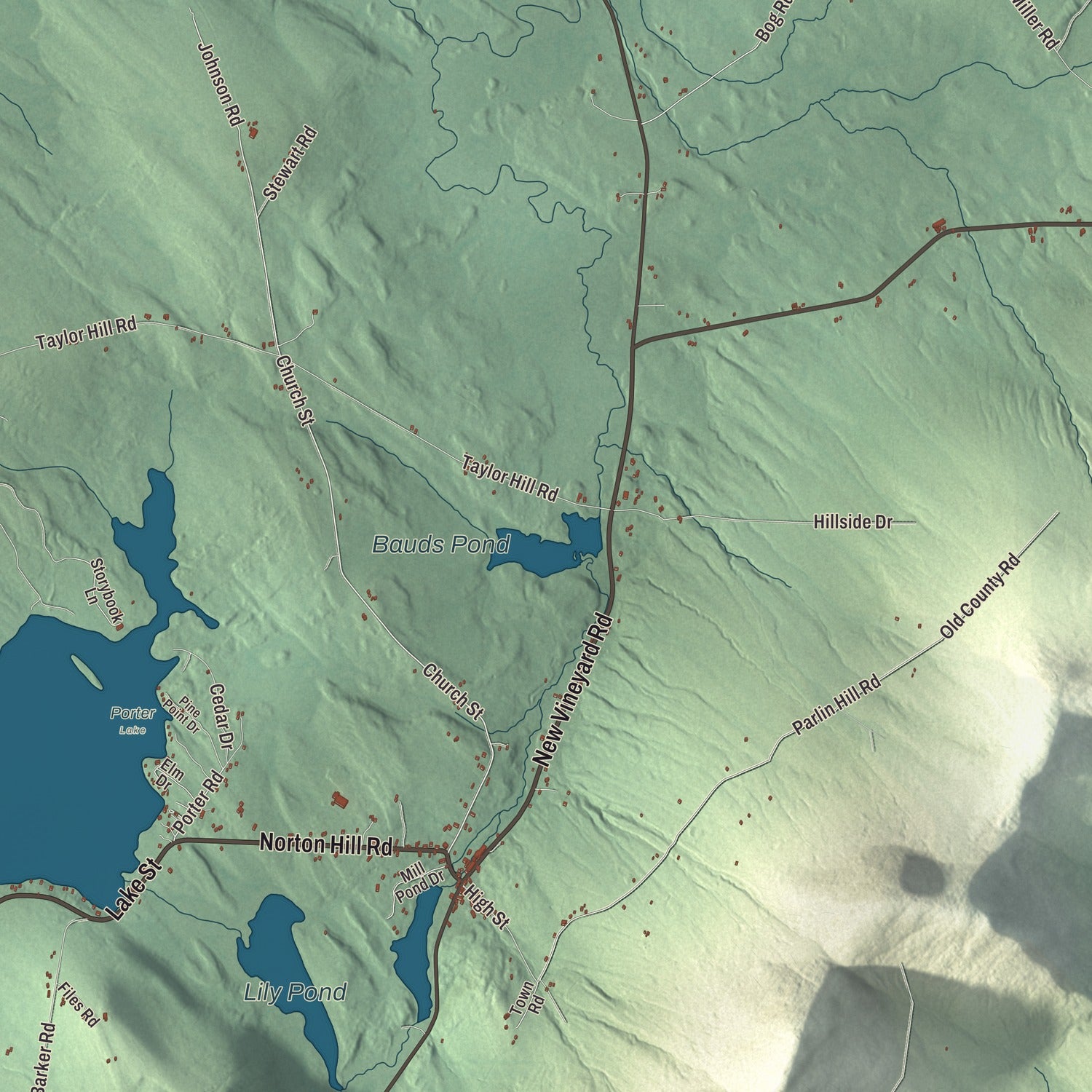 Terrain and local geography detail from the New Vineyard, Maine map