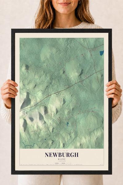 Newburgh, Maine map print - 18 x 24 black Ayous wood frame