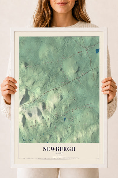 Newburgh, Maine map print - 18 x 24 white Ayous wood frame