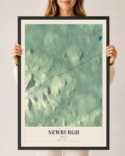 Newburgh, Maine map print - 24 x 36 black Ayous wood frame