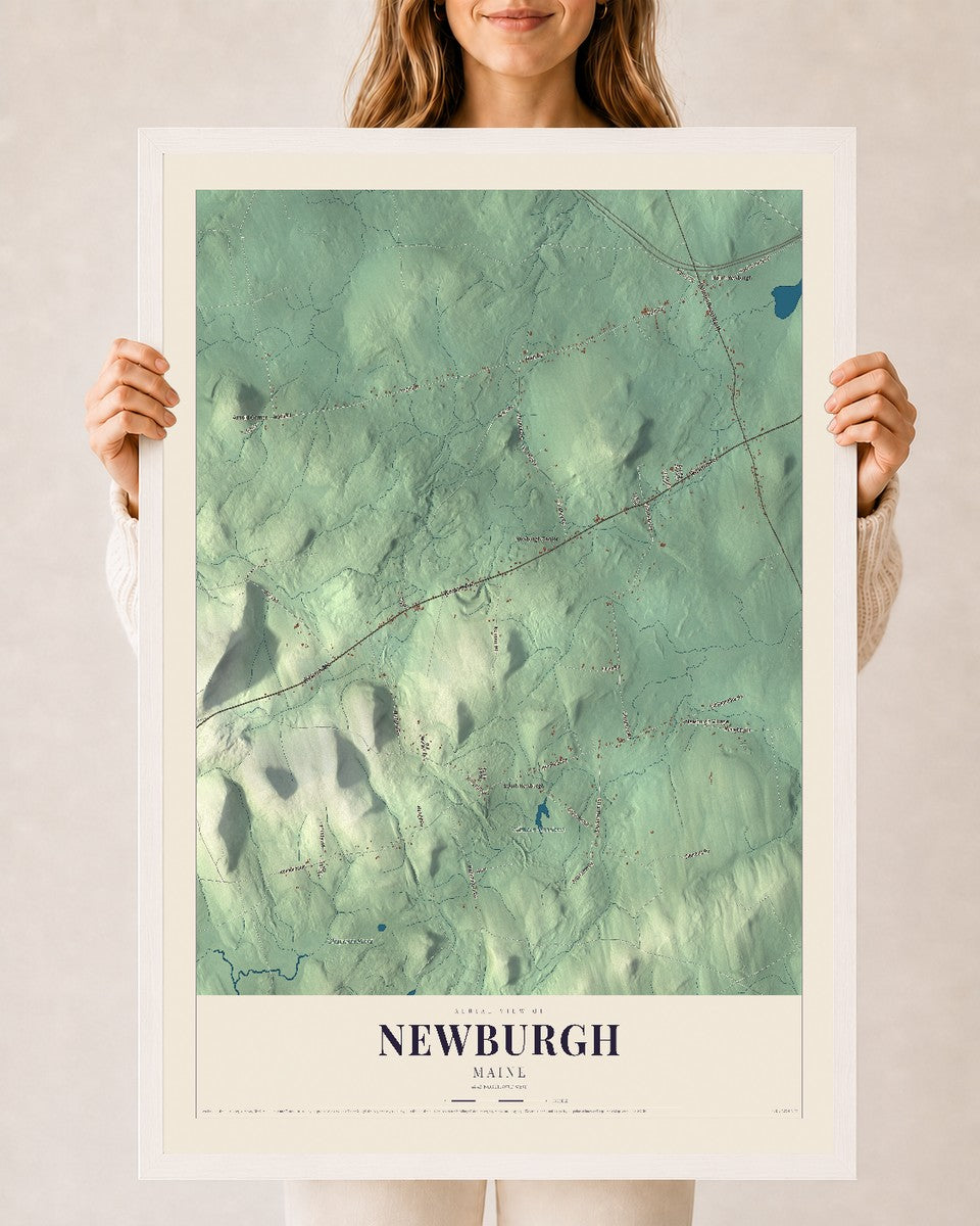 Newburgh, Maine map print - 24 x 36 white Ayous wood frame