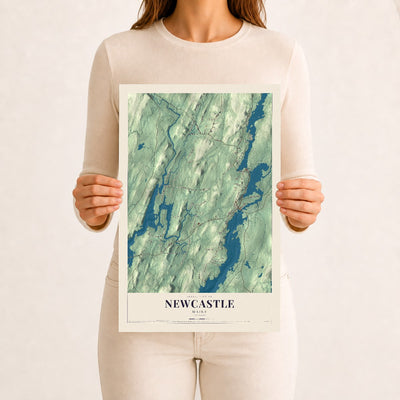 Newcastle, Maine map print - 12 x 18 archival matte print
