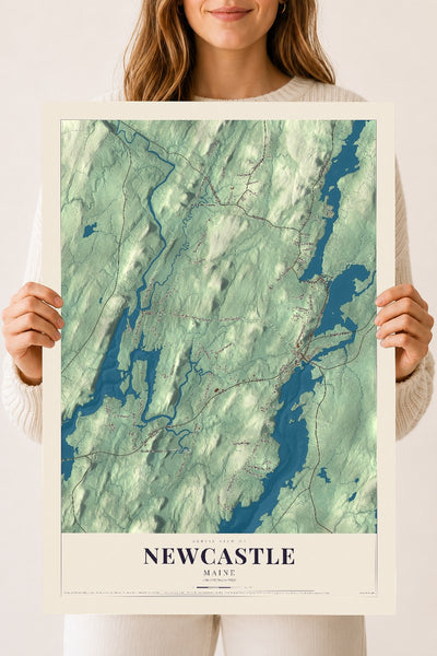 Newcastle, Maine map print - 18 x 24 archival matte print