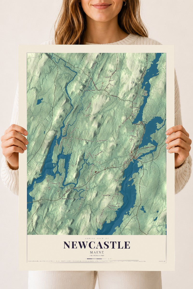Newcastle, Maine map print - 18 x 24 archival matte print
