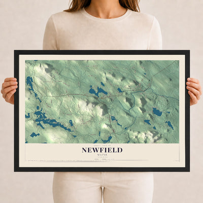 Newfield, Maine map print - 12 x 18 black Ayous wood frame