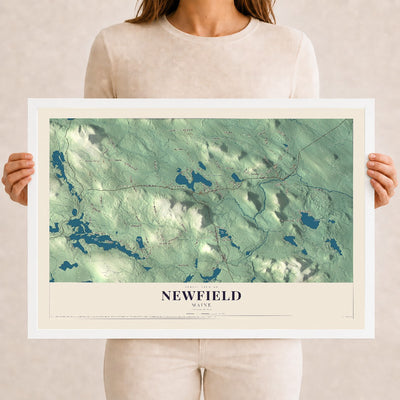 Newfield, Maine map print - 12 x 18 white Ayous wood frame