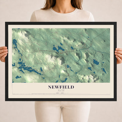 Newfield, Maine map print - 18 x 24 black Ayous wood frame
