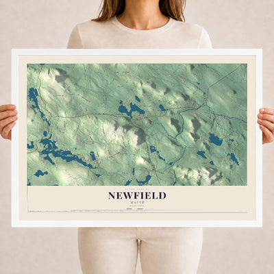Newfield, Maine map print - 18 x 24 white Ayous wood frame
