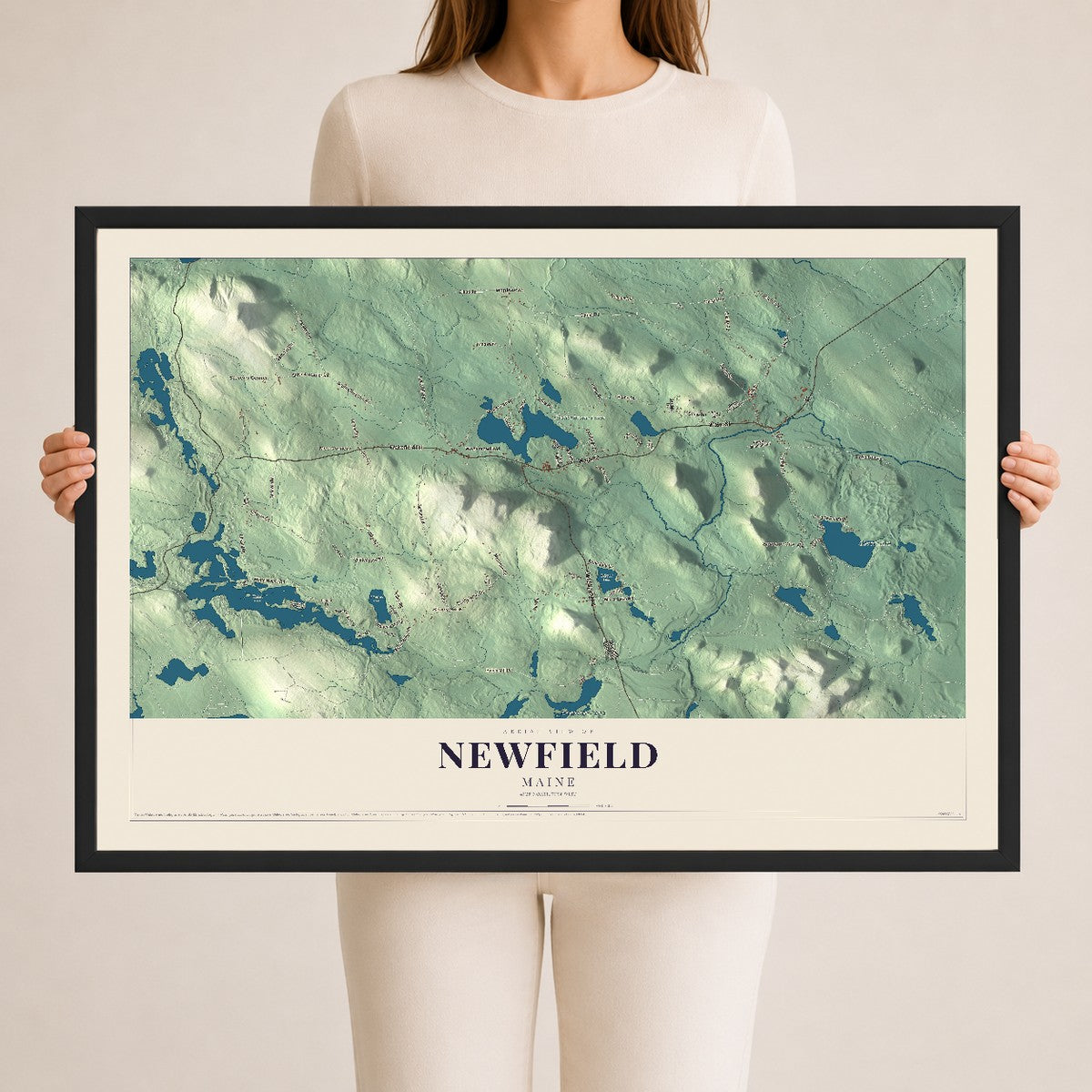 Newfield, Maine map print - 24 x 36 black Ayous wood frame