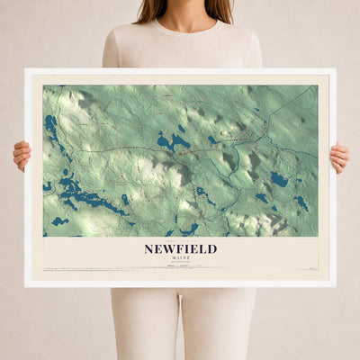 Newfield, Maine map print - 24 x 36 white Ayous wood frame