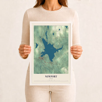 Newport, Maine map print - 12 x 18 white Ayous wood frame