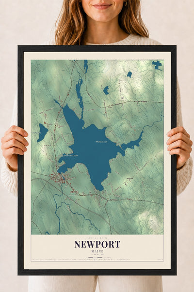 Newport, Maine map print - 18 x 24 black Ayous wood frame