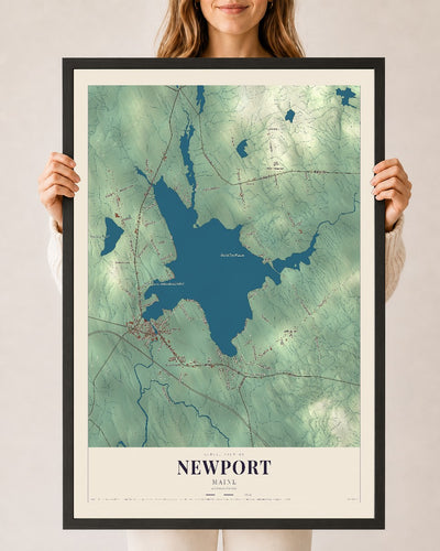 Newport, Maine map print - 24 x 36 black Ayous wood frame
