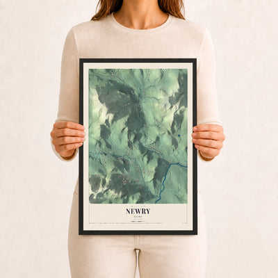 Newry, Maine map print - 12 x 18 black Ayous wood frame