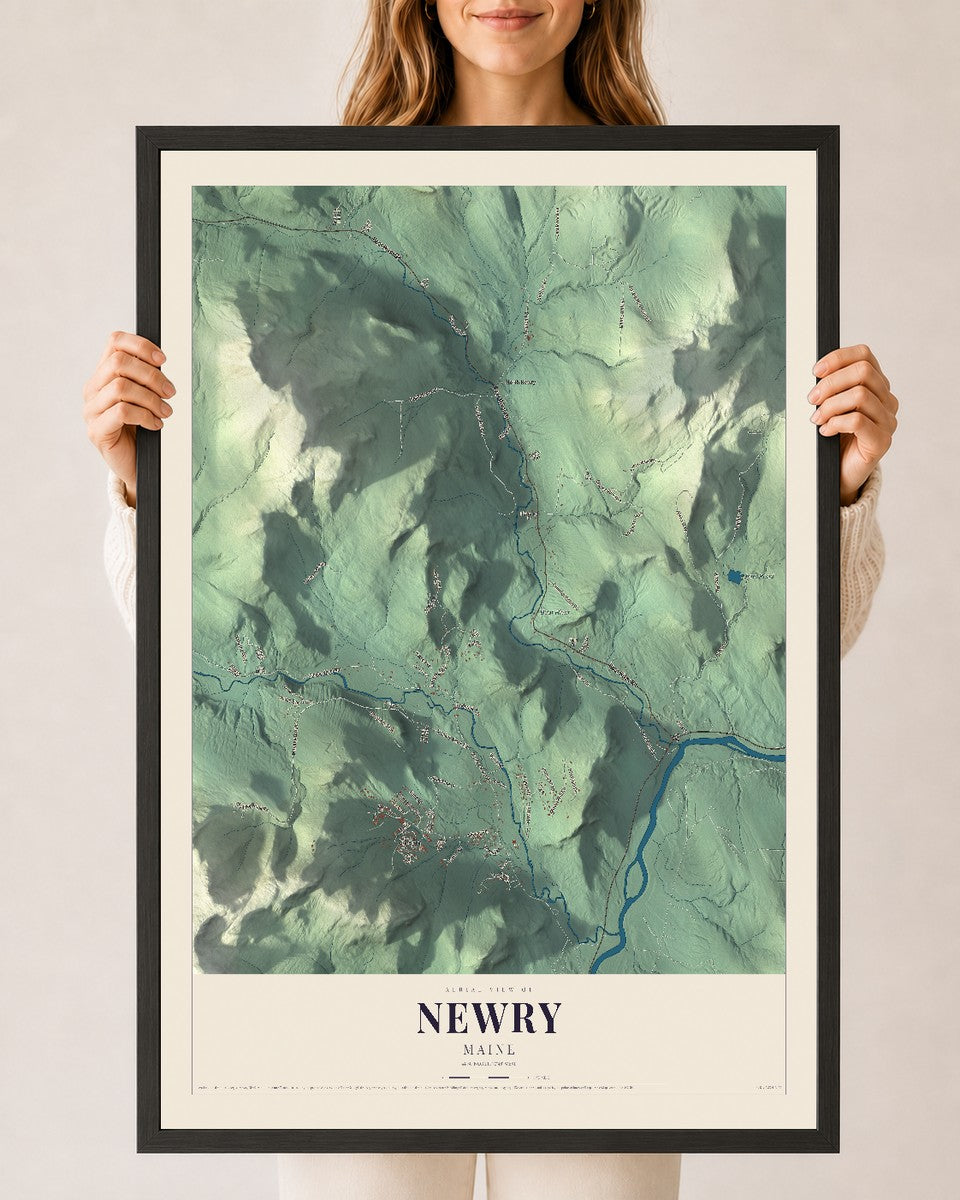 Newry, Maine map print - 24 x 36 black Ayous wood frame