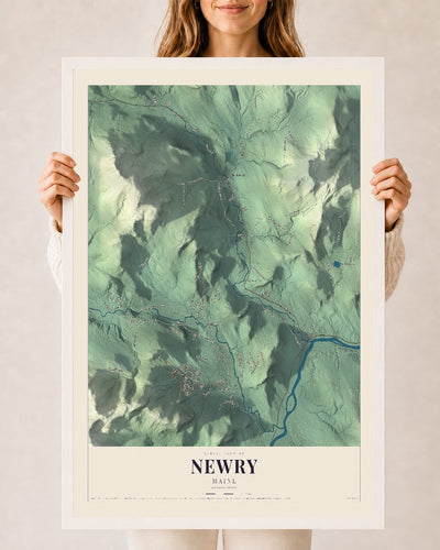 Newry, Maine map print - 24 x 36 white Ayous wood frame