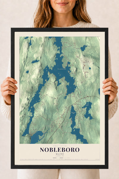 Nobleboro, Maine map print - 18 x 24 black Ayous wood frame