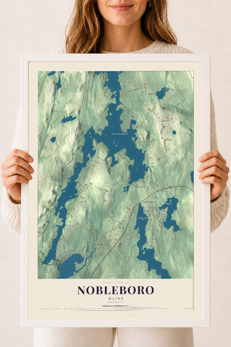 Nobleboro, Maine map print - 18 x 24 white Ayous wood frame