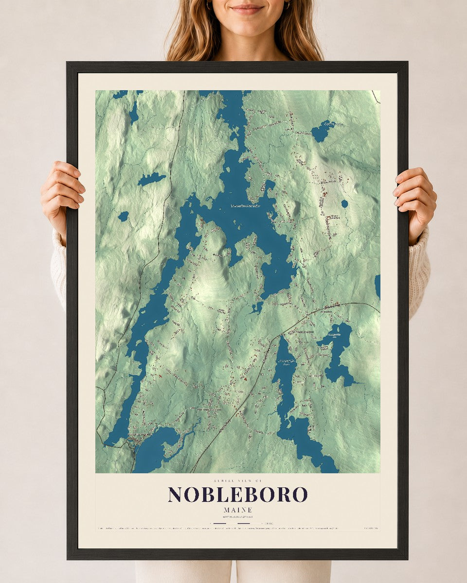 Nobleboro, Maine map print - 24 x 36 black Ayous wood frame