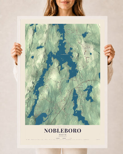 Nobleboro, Maine map print - 24 x 36 white Ayous wood frame
