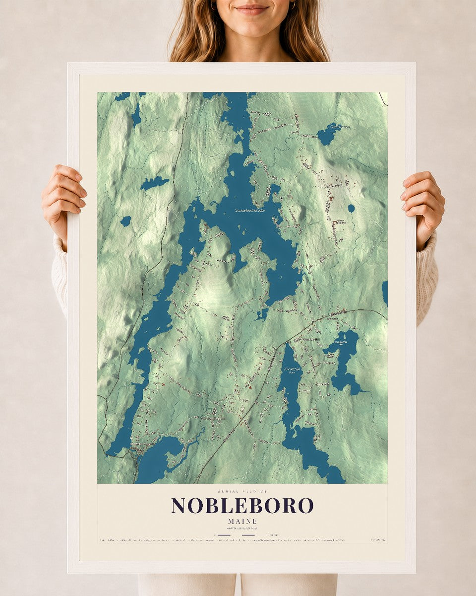 Nobleboro, Maine map print - 24 x 36 white Ayous wood frame
