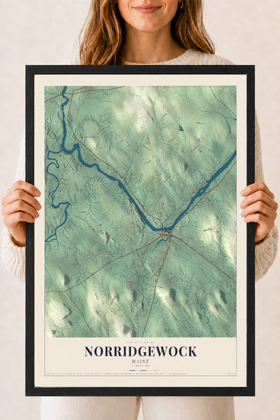 Norridgewock, Maine map print - 18 x 24 black Ayous wood frame