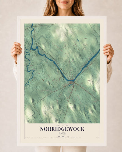 Norridgewock, Maine map print - 24 x 36 white Ayous wood frame