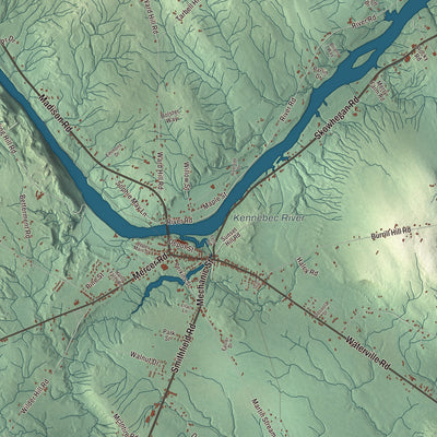 Terrain and local geography detail from the Norridgewock, Maine map