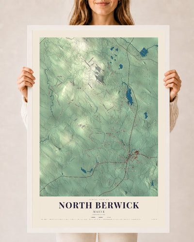 North Berwick, Maine map print - 24 x 36 white Ayous wood frame