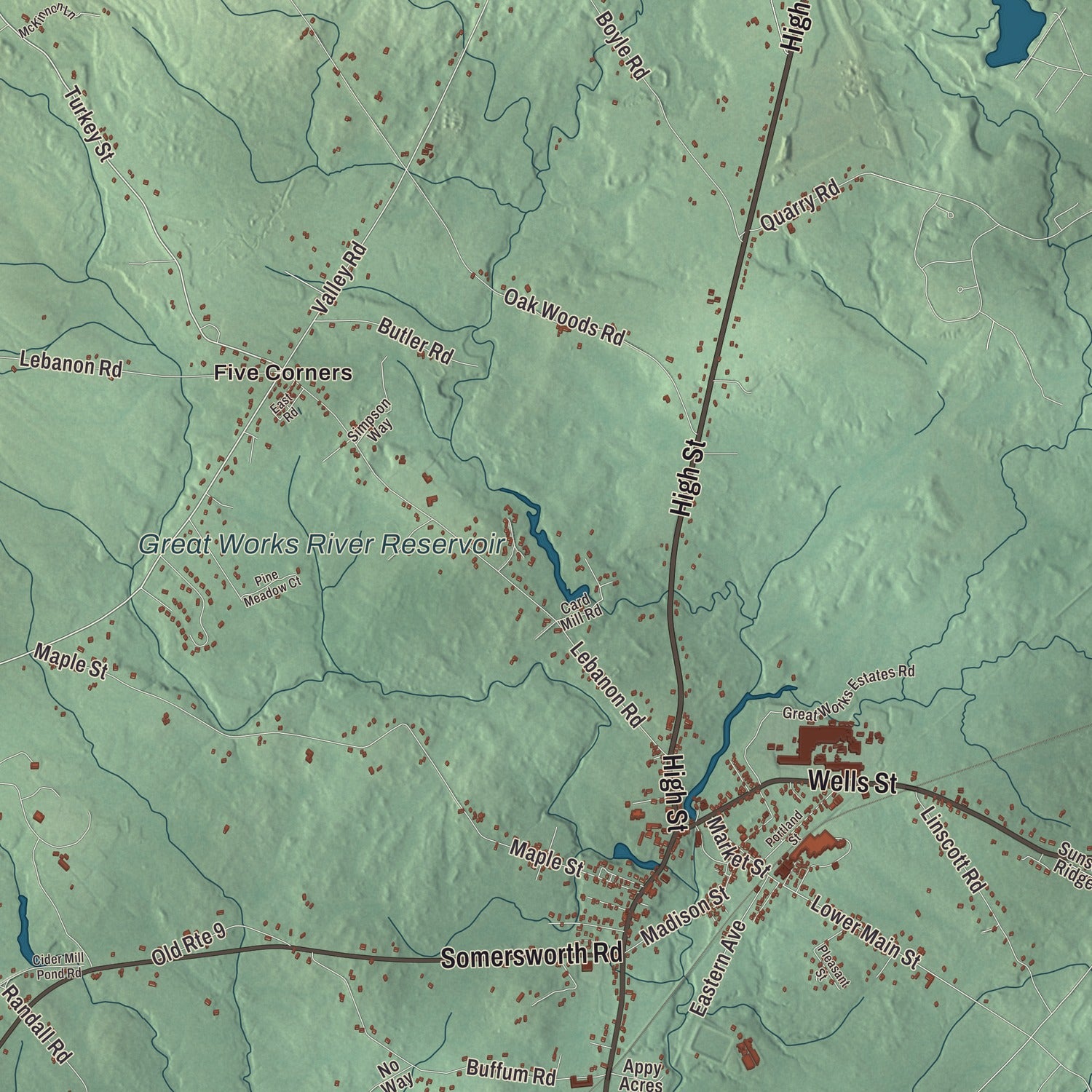Terrain and local geography detail from the North Berwick, Maine map