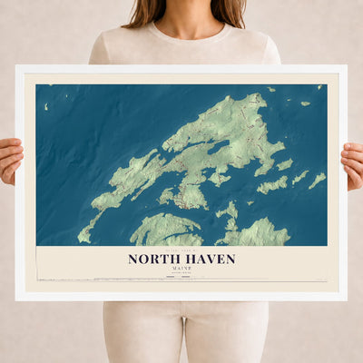North Haven, Maine map print - 18 x 24 white Ayous wood frame