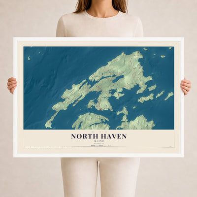 North Haven, Maine map print - 24 x 36 white Ayous wood frame