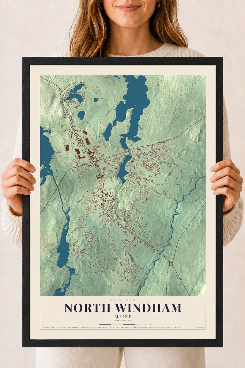 North Windham, Maine map print - 18 x 24 black Ayous wood frame